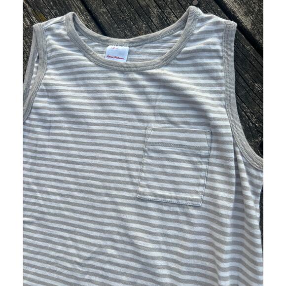 Hanna‎ Andersson Knit Tank 140cm 10 Striped Cotton Slub Jersey Gray Pocket Top - Picture 3 of 5